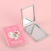Exquisite PU Leather Heart Pattern, Plating Silver, HD Glass Mirror, 62*85mm Rectangular Makeup Mirror - Fashionable and Portable, Perfectly Showing Your Style